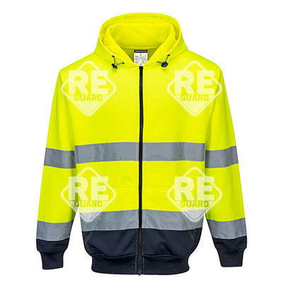 B317 - Hi-Vis Kontrast Kapuzen SweatjackeGelb/Marine L