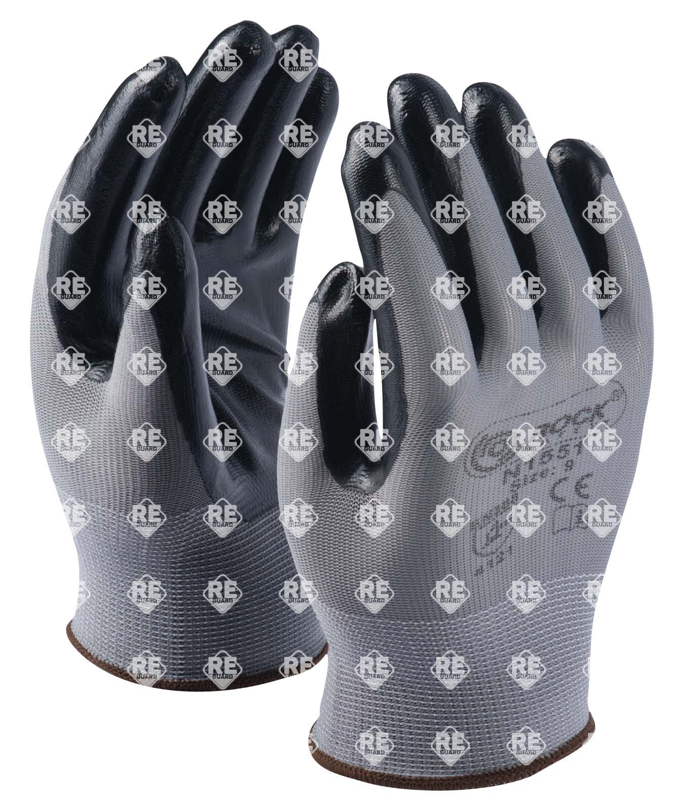 Polyester-Handschuh, grau, schwarz mit Nitril-Handflächenbeschichtung, Größe 7