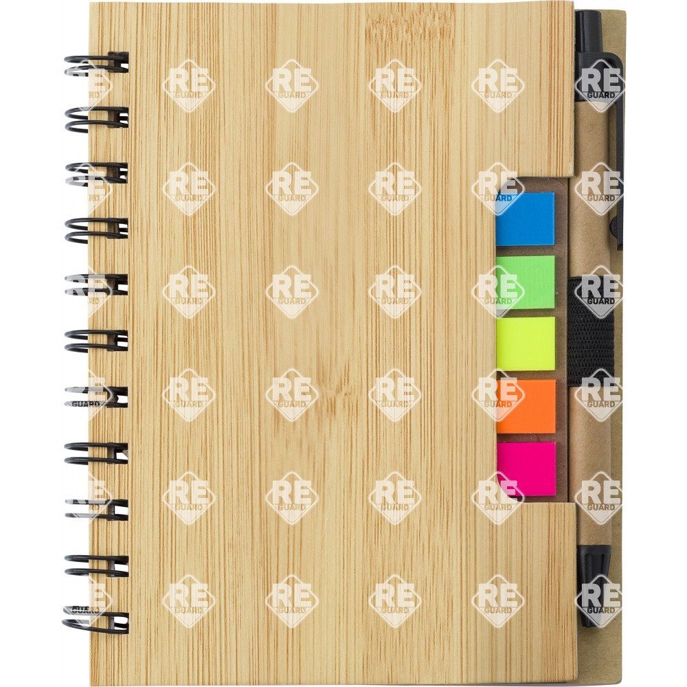 Spiralblock mit kugelschreiber und markierstreifen, braun.