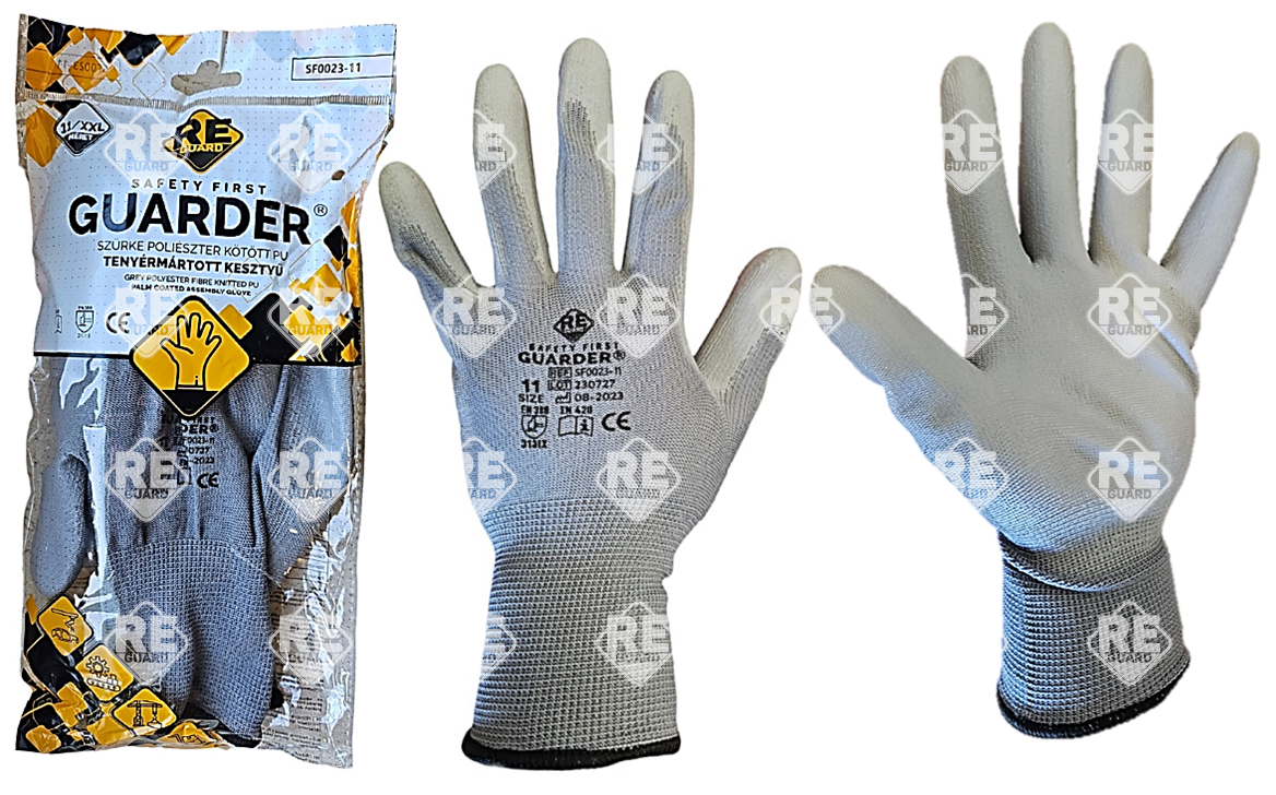 Guarder Polyester Handschuh mit PU beschichtete Handfläche grau Gr: 7