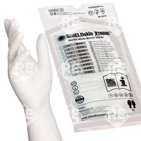 SHIELDskin XTREME STERIL White Nitrile 330 DI+ pf handspez. Reinraumhandschuh 20Paar/Beutel 5.5