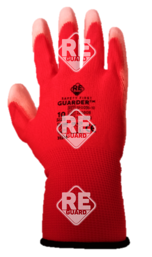 Guarder Polyester Handschuh mit PU beschichtete Handfläche rot Gr: 10