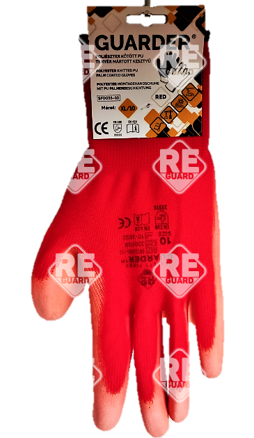 Guarder Polyester Handschuh mit PU beschichtete Handfläche rot Gr: 10