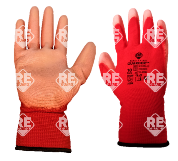 Guarder Polyester Handschuh mit PU beschichtete Handfläche rot Gr: 10