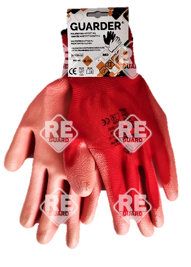 Guarder Polyester Handschuh mit PU beschichtete Handfläche rot Gr: 10